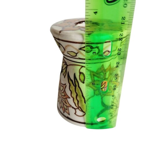 Hand-Painted Bohemian Taper Candle Holder Floral Design Signed - Picture 8 of 8